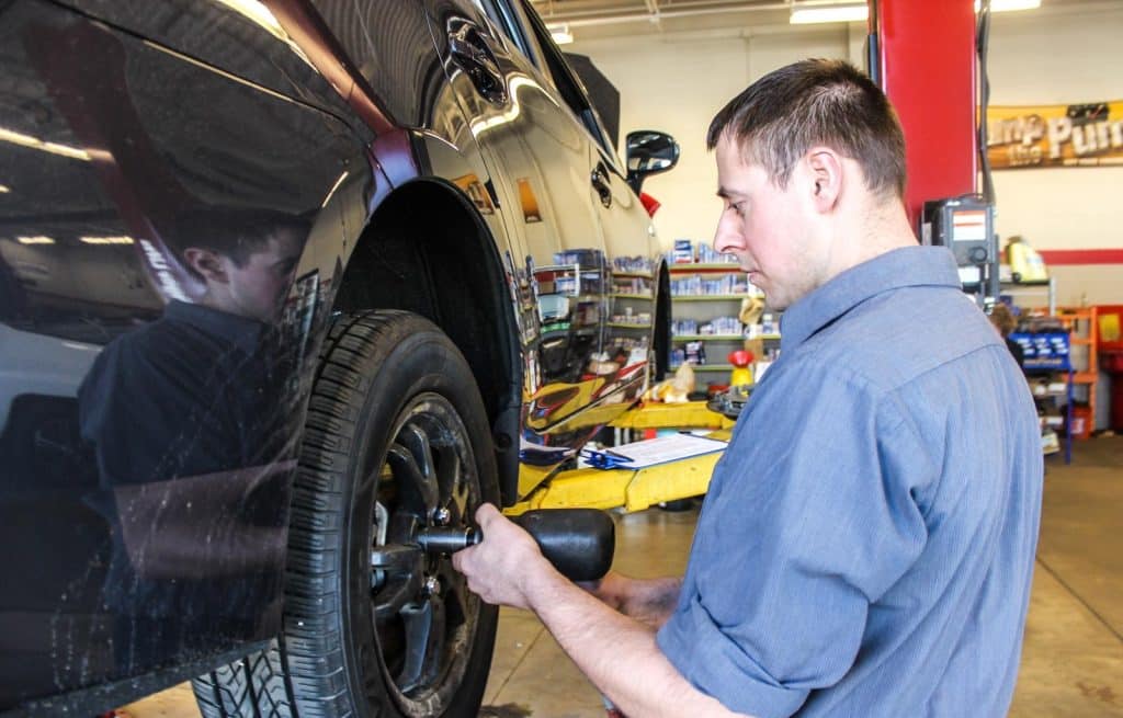 Mechanic working on tire
